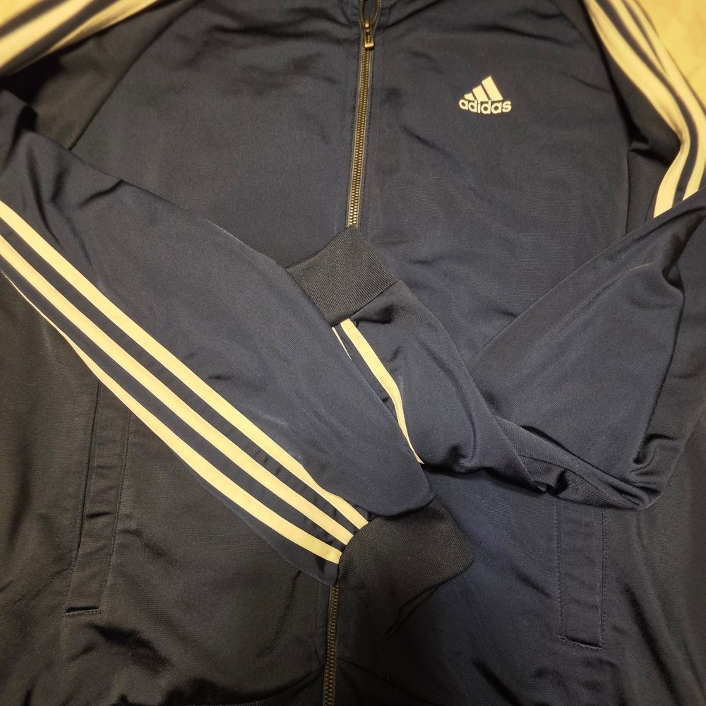 Title: Adidas Essentials Navy Blue & White 3-Stripe Track Jacket - Men's XL